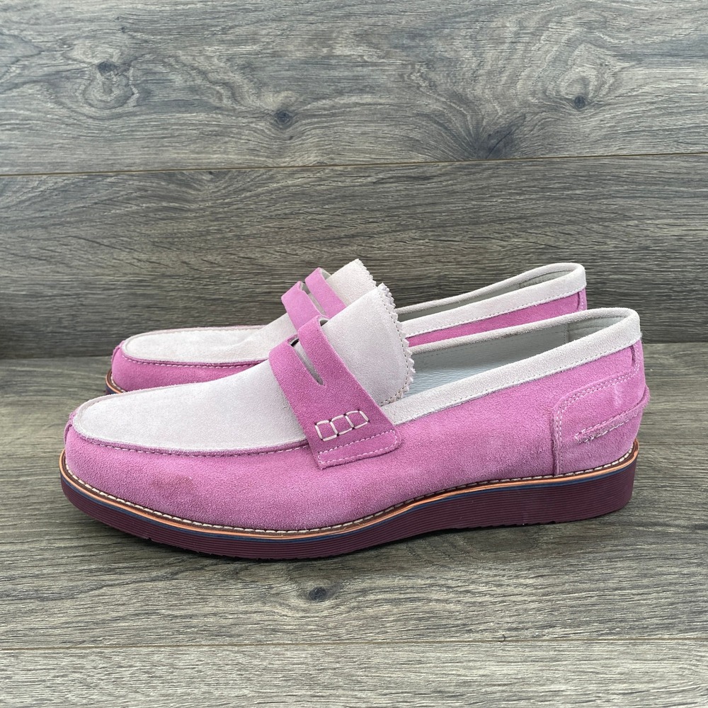 Marc Nolan Abe Penny Loafer Mens 11 Pink Lavender Suede Two Tone Wedge Sole Shoe